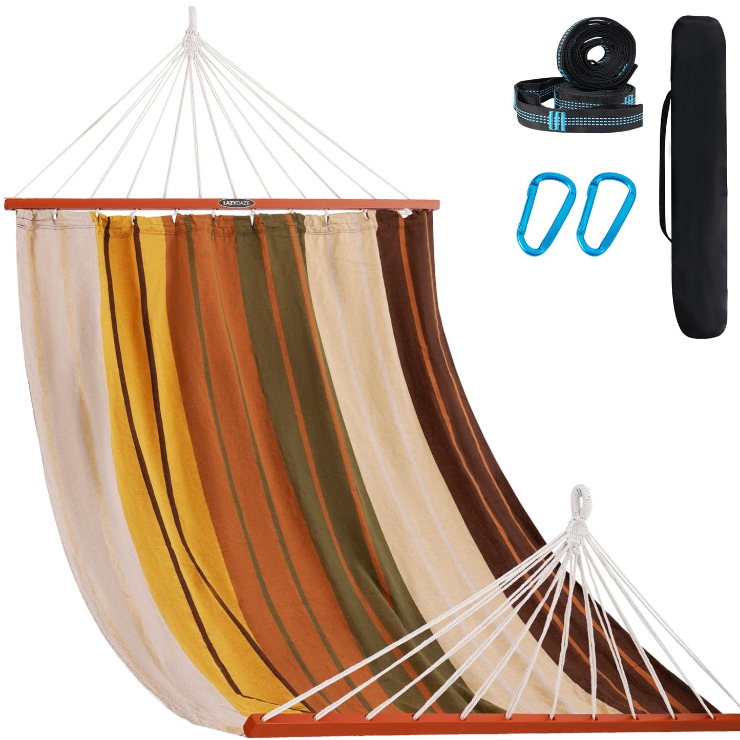 Cotton Double Hammock with Spreader Bar for Outdoors