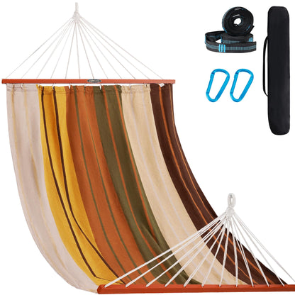 Cotton Double Hammock with Spreader Bar for Outdoors