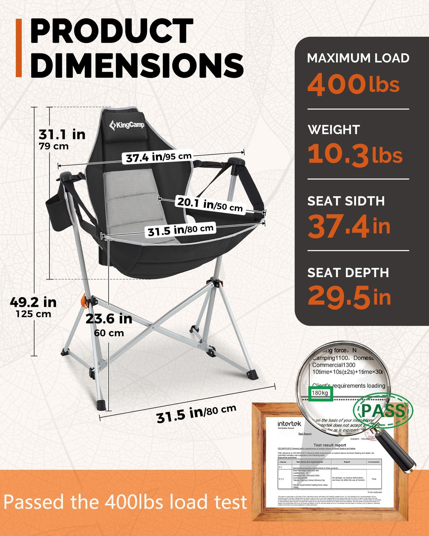 Oversized Folding Hammock Camping Chair with Recline