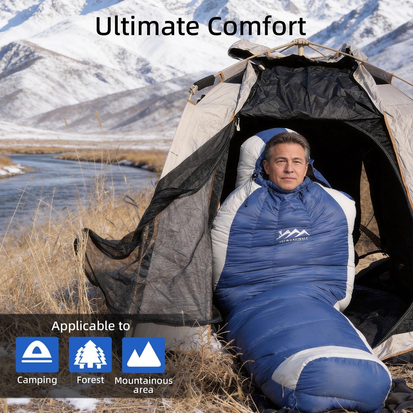 Down Sleeping Bag with Pillow for Camping and Hiking