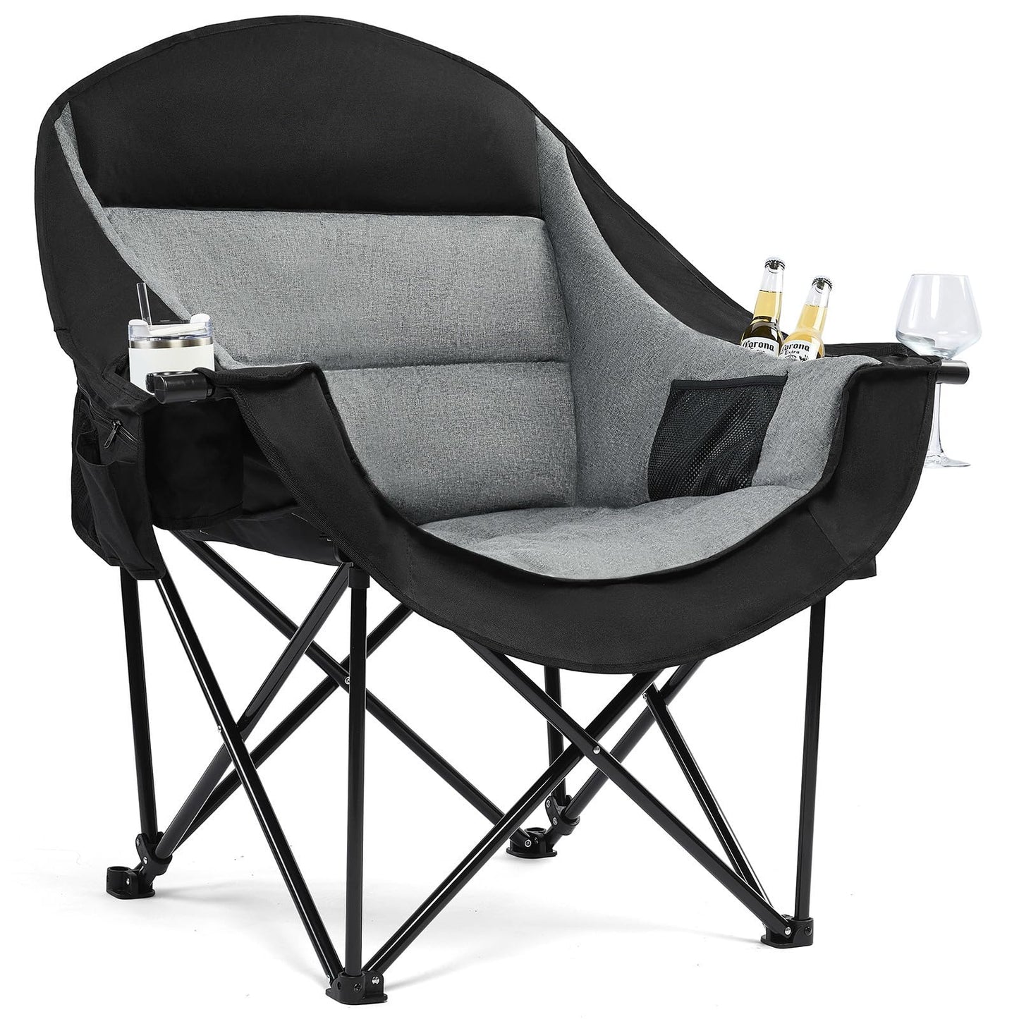 Oversized Heavy Duty Padded Camping Chair with Cooler