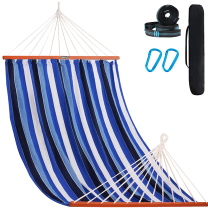 Cotton Double Hammock with Spreader Bar for Outdoors