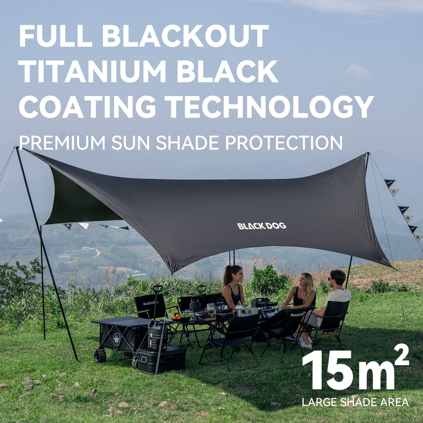 Black Coating Camping Tarp with Poles