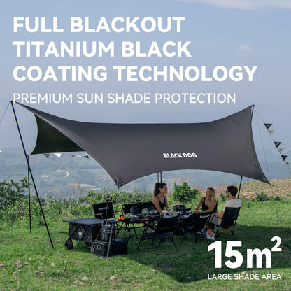 Black Coating Camping Tarp with Poles
