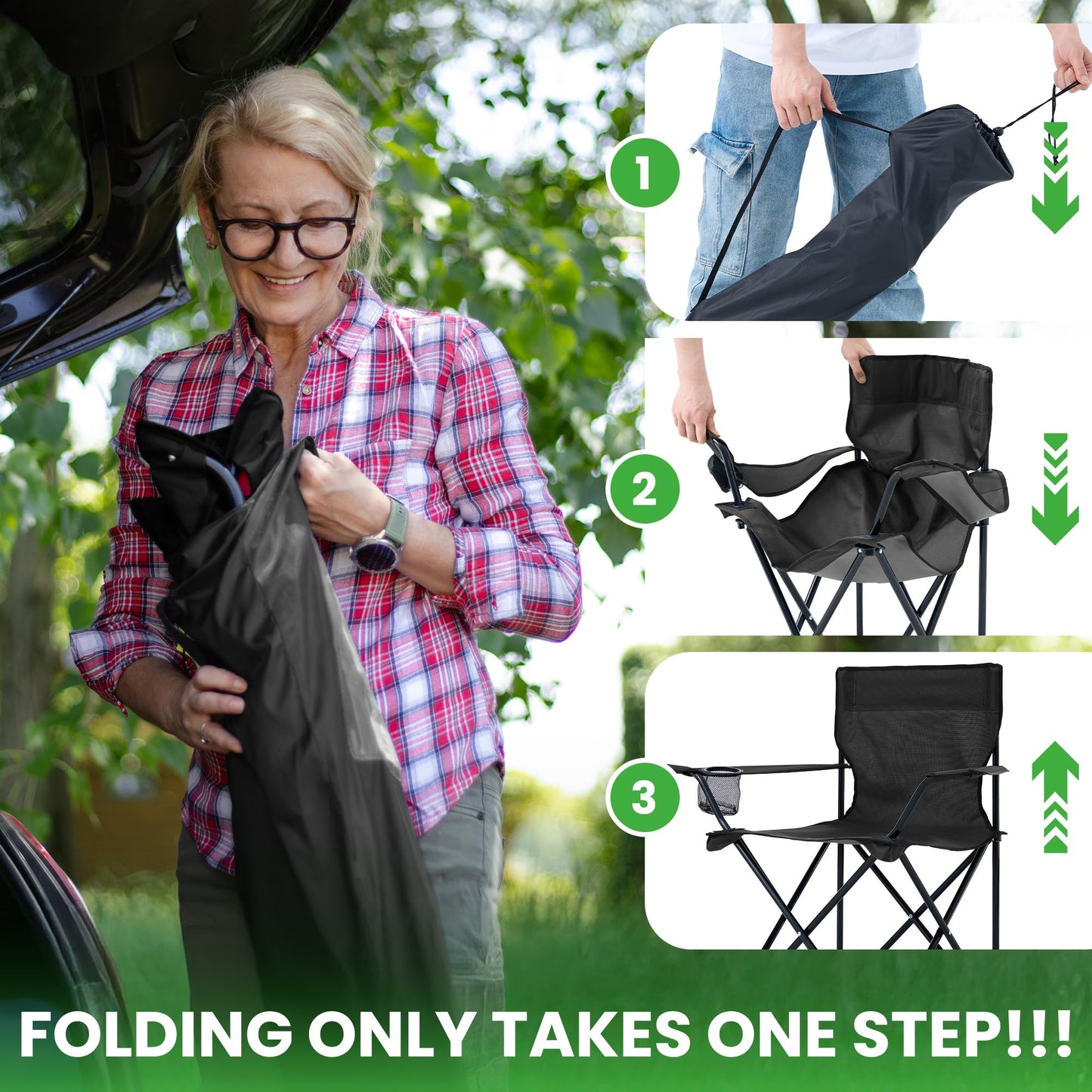 4 Pack Lightweight Folding Camping Chairs with Cup Holder