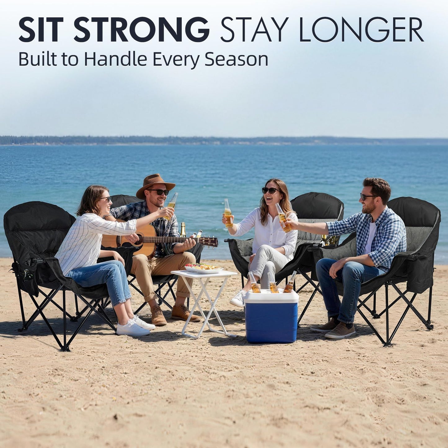 Oversized Heavy Duty Padded Camping Chair with Cooler
