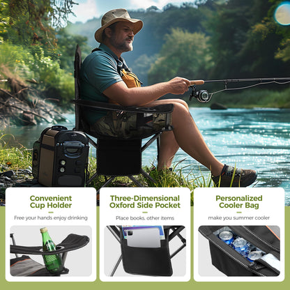 Heavy Duty Folding Camping Chair with Cooler Bag