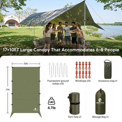 Large Waterproof Camping Tarp Canopy Shelter