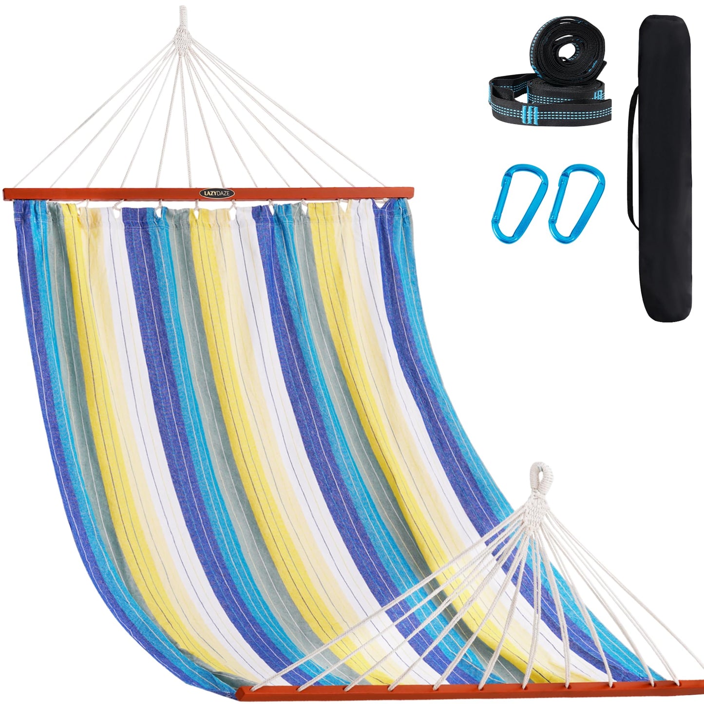 Cotton Double Hammock with Spreader Bar for Outdoors