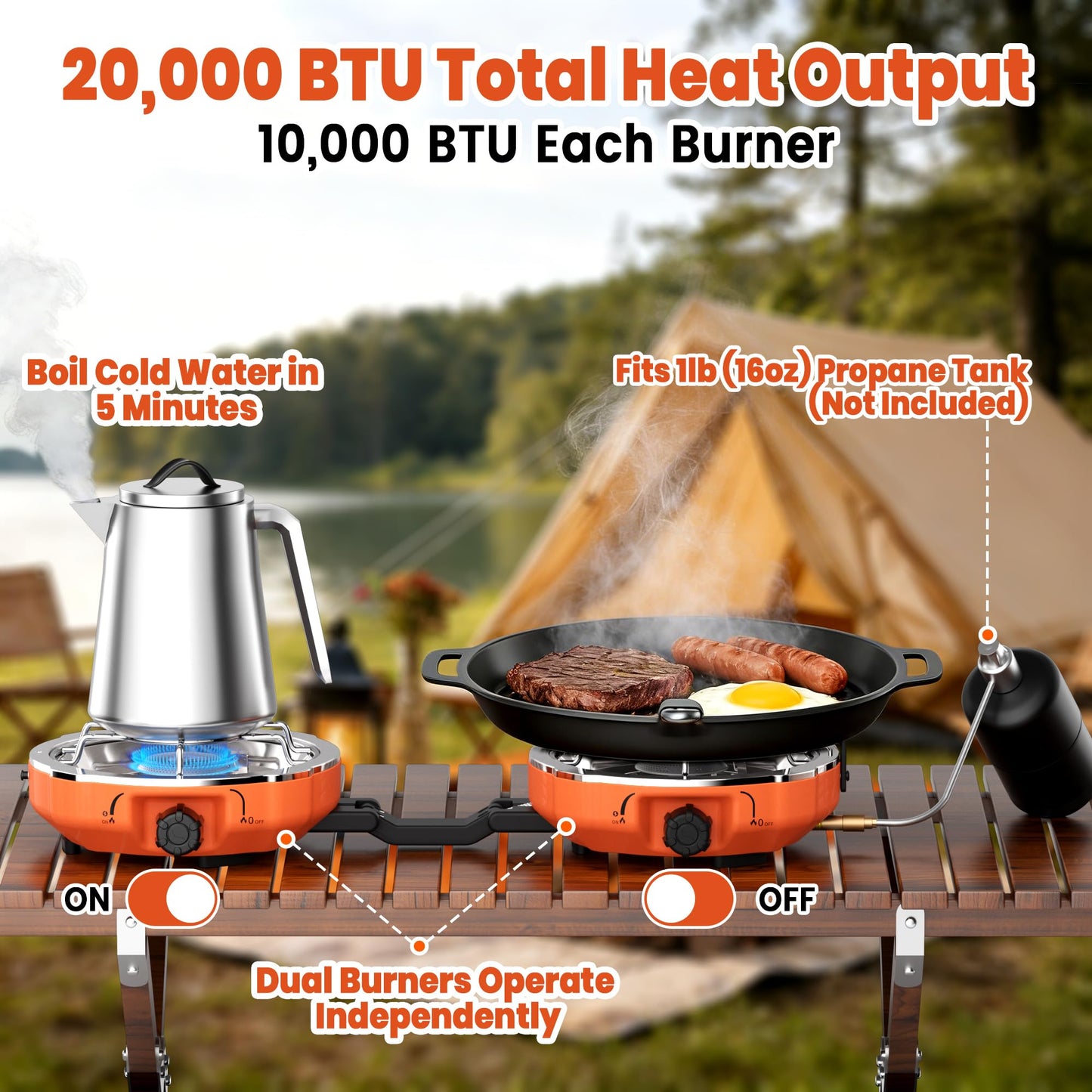 20,000 BTU Dual Burner Camping Stove