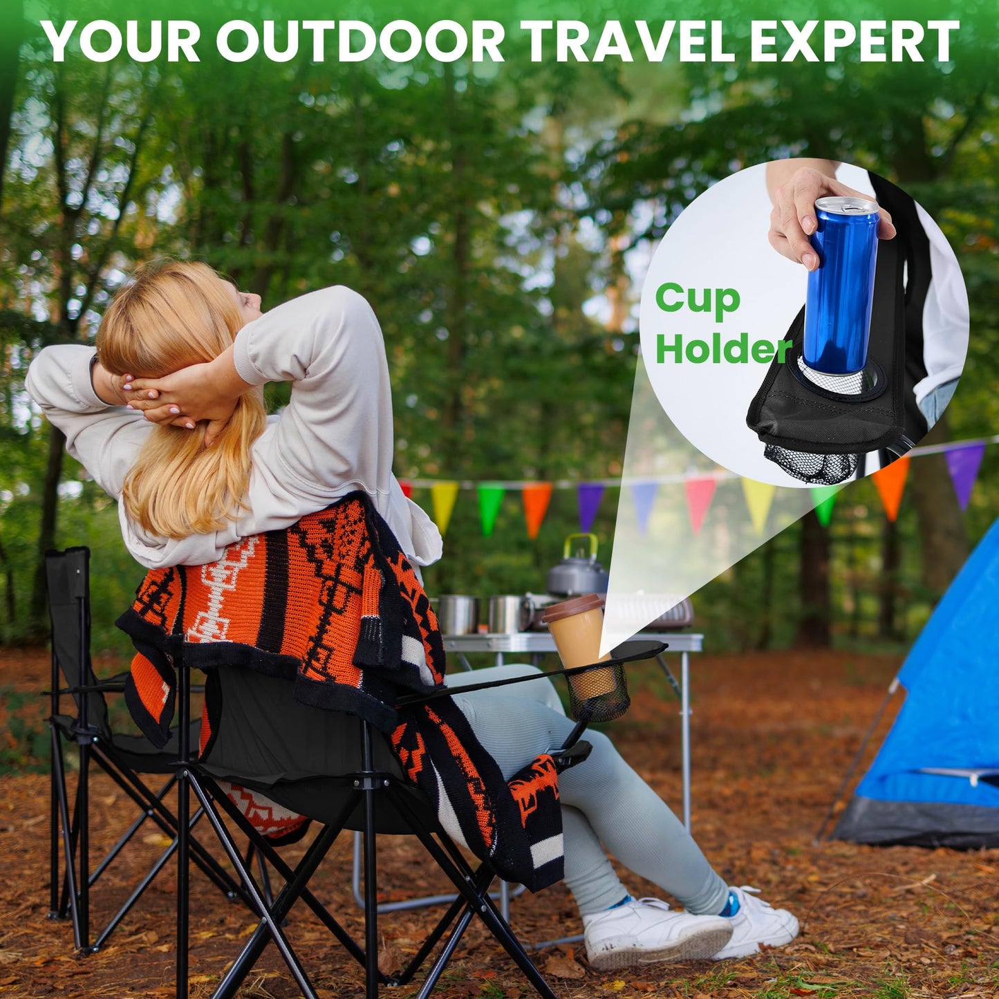 4 Pack Lightweight Folding Camping Chairs with Cup Holder