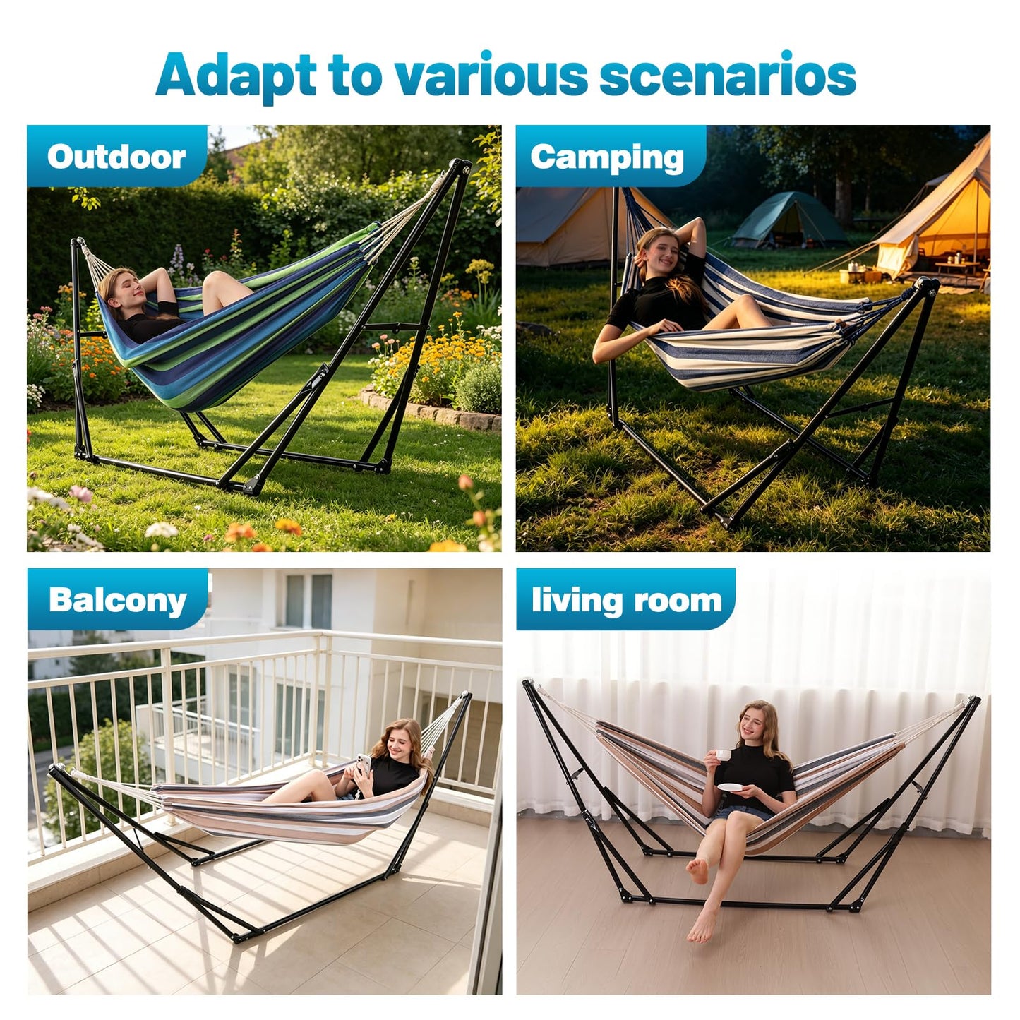 Hammock with Foldable Steel Stand and Carry Bag