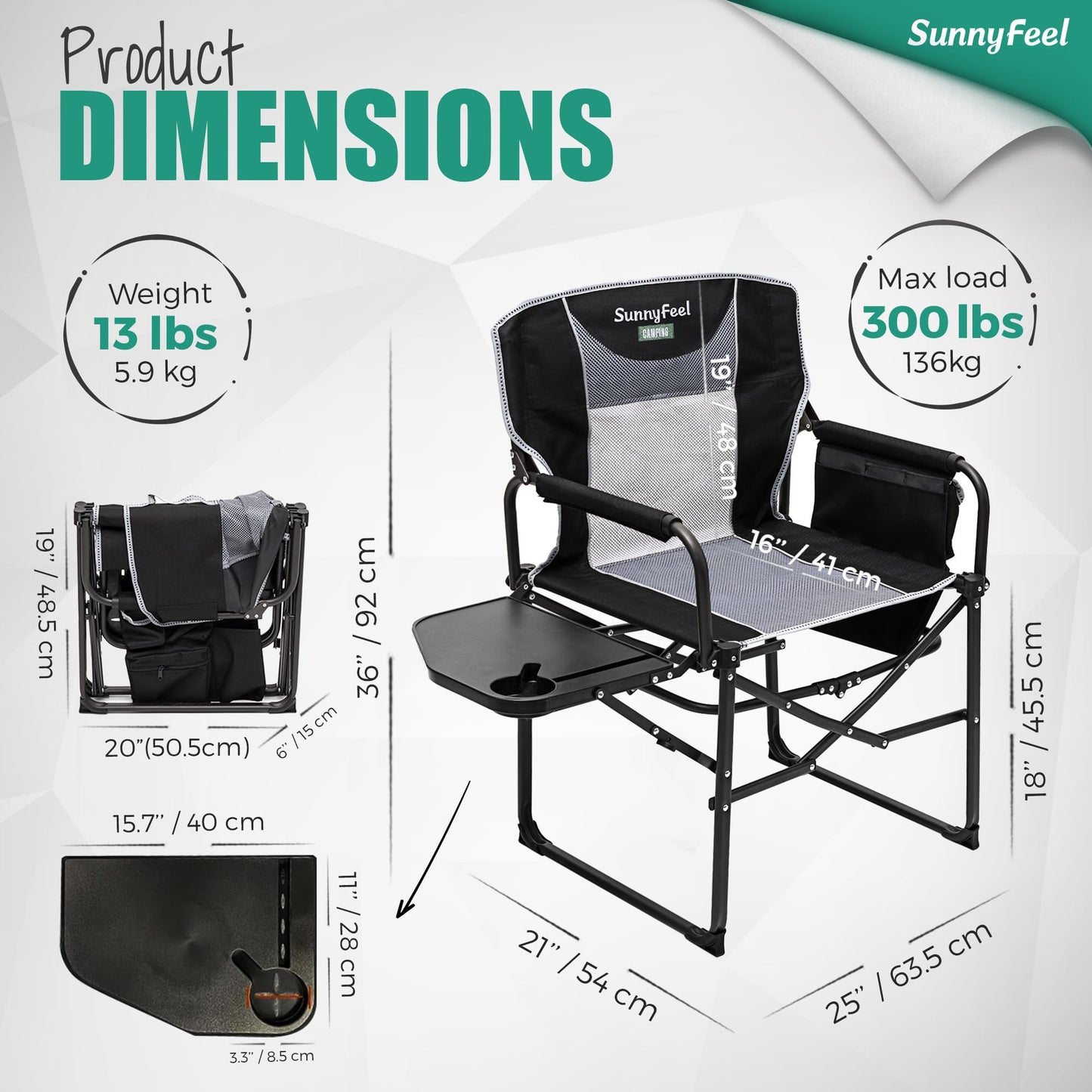 Oversized Folding Camping Chair with Side Table