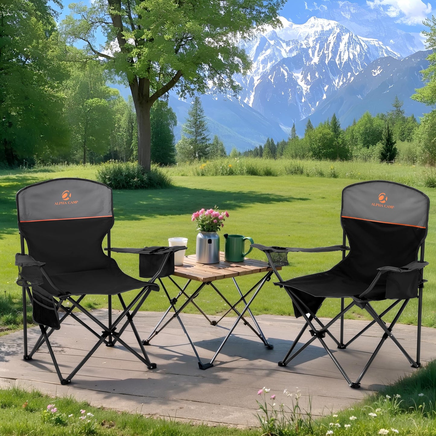 Padded Folding Camping Chair with Cooler Bag