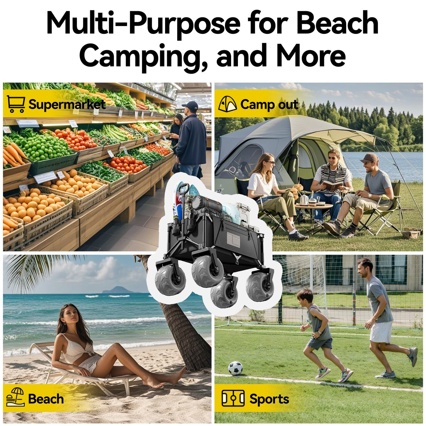 Beach Wagon Cart with Big Wheels for Camping