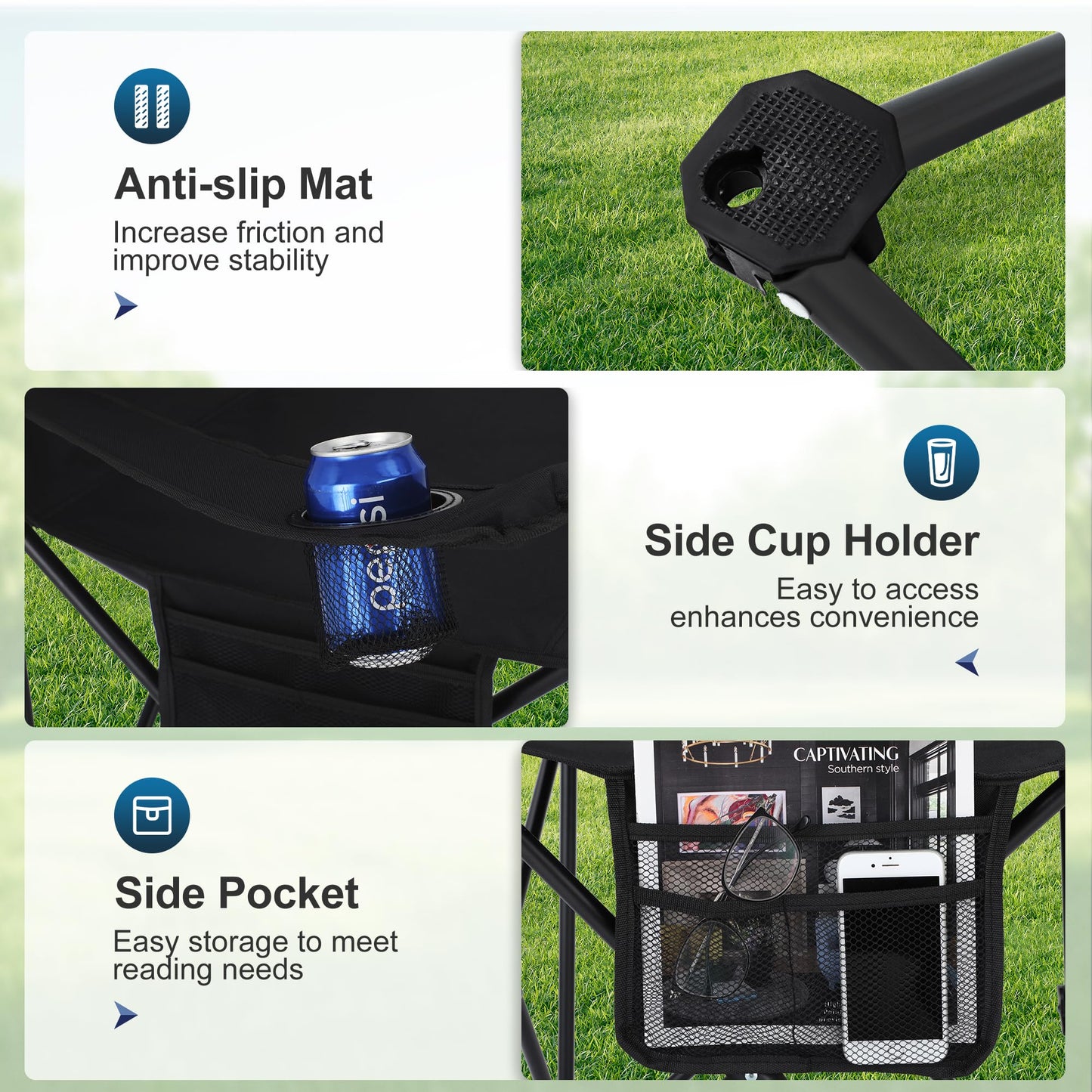 Padded Folding Camping Chair with Cooler Bag